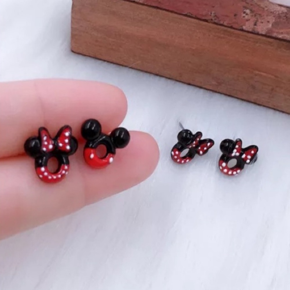 Mickey Mouse Enamel Stud Donut Earrings - Picture 2 of 8